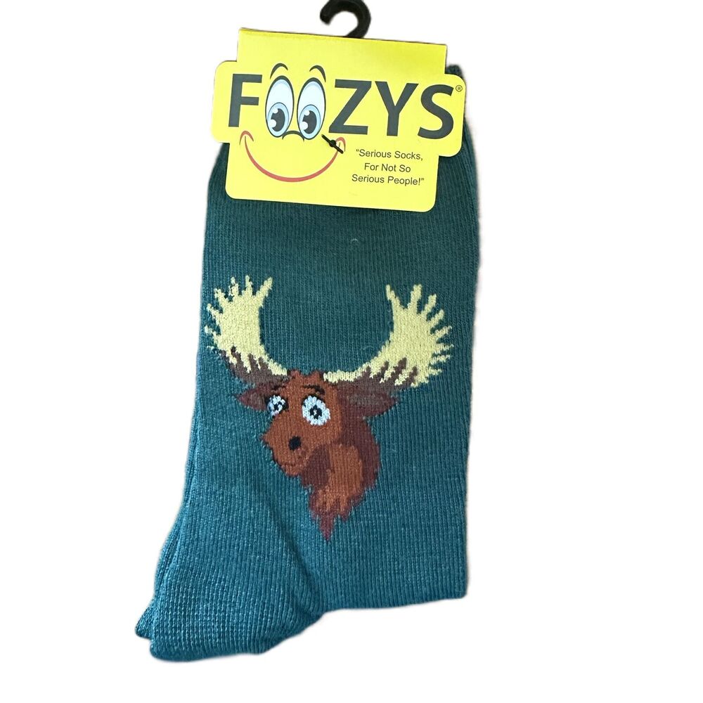 New Foozys Green Cute Moose Crew Socks Womens Socks One Size